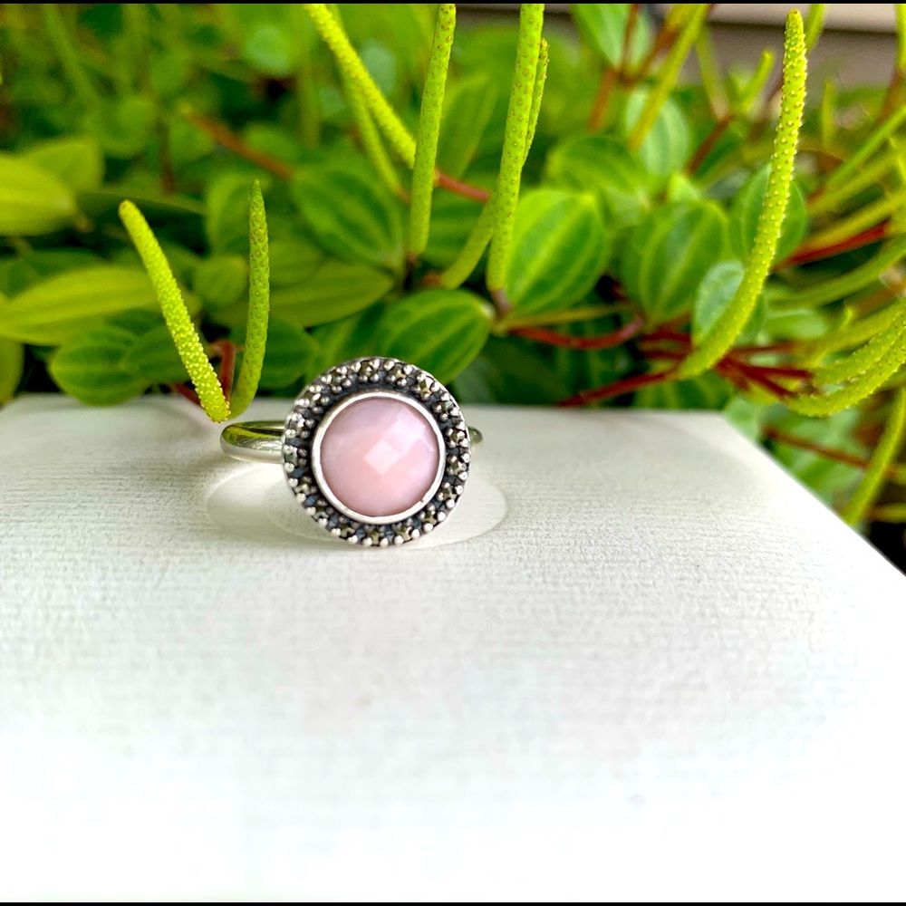 Vintage Pandora Pink Opal Marcasite ring size 7